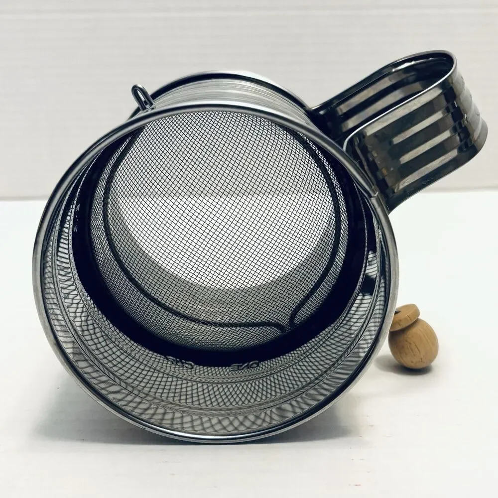 Vintage 3 Cup Hand Crank Flour Sifter Metal Wooden Knob Farmhouse Unbranded